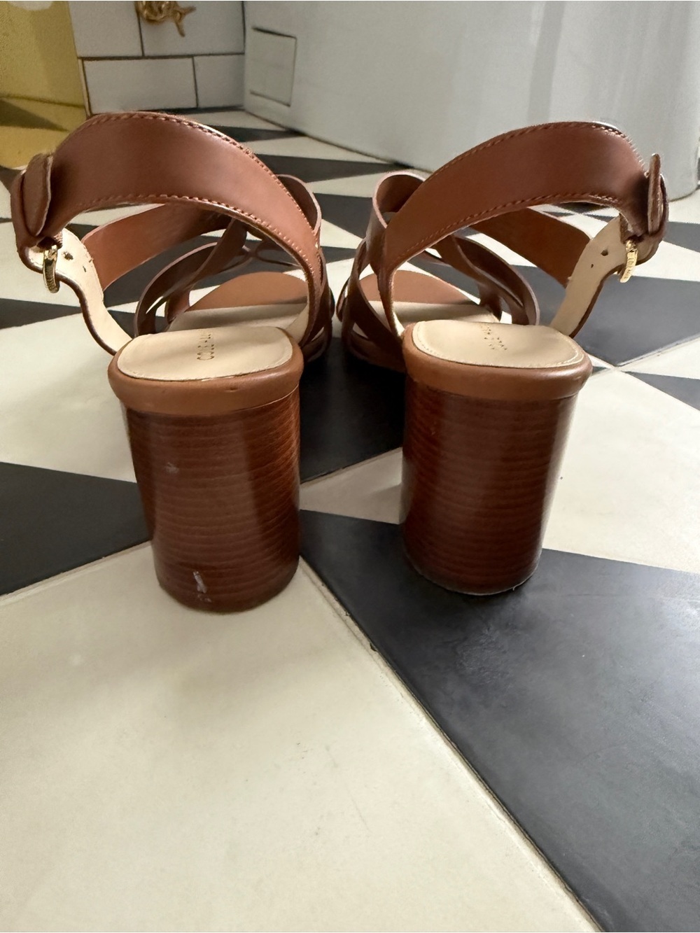 Cole Haan Cognac Strappy Block Heel Sandals - Picture 3 of 6
